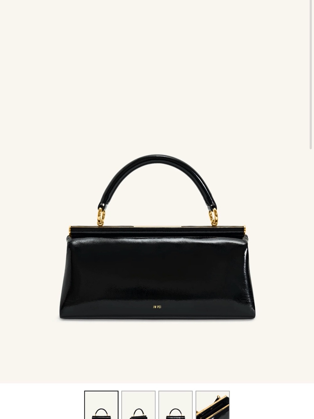 JW PEI Black Patent Top-Handle Satchel with Gold Hardware